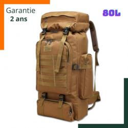 Sac à dos tactique 80 L - Grande capacité - Imperméable - Tan - Garantie 2 ans