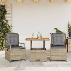 Ensemble à manger de jardin et coussins 3 pcs Beige poly rotin