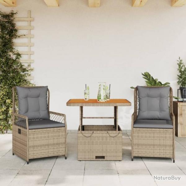 Ensemble  manger de jardin et coussins 3 pcs Beige poly rotin