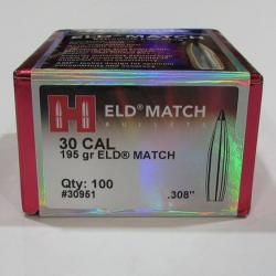 BOITE DE 100 OGIVES HORNADY 30 CAL.308 195GR ELD-MATCH 30951