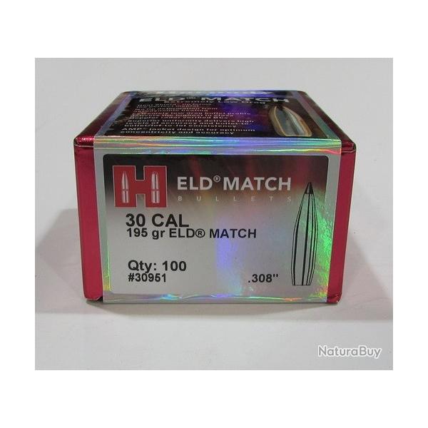 BOITE DE 100 OGIVES HORNADY 30 CAL.308 195GR ELD-MATCH 30951