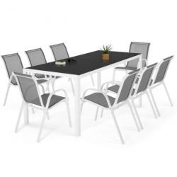 Salon de Jardin Blanc Gris - Table - 8 Chaises - Design Moderne - Jardin