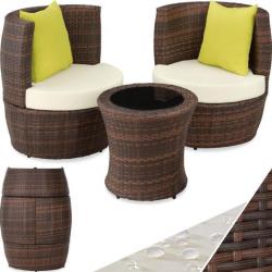 Salon de Jardin Marron Encastrable - Fauteuil Salon - Table de Jardin - Coussins