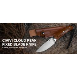 Couteau CIVIVI Cloud Peak Wood Manche Guibourtia Lame Drop Point Acier Nitro-V Etui Cuir CIVC230442