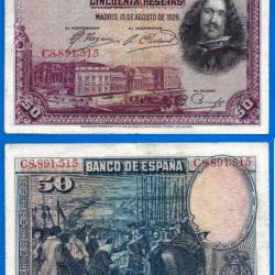 Espagne 50 Pesetas 1928 Billet Peseta Europe Velazquez Spain