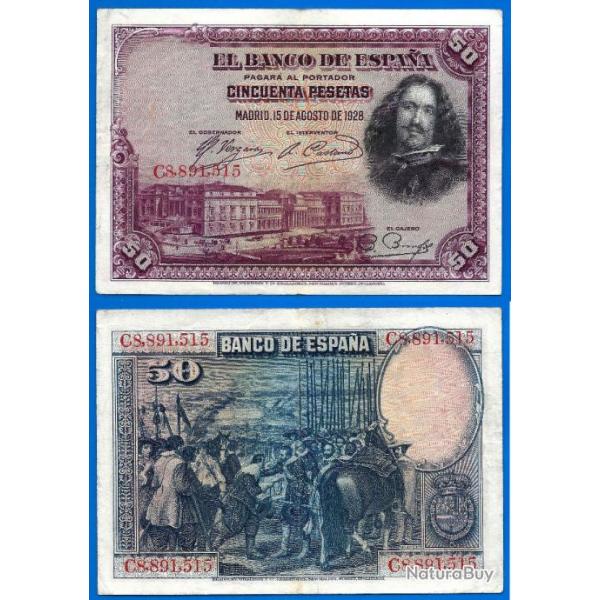 Espagne 50 Pesetas 1928 Billet Peseta Europe Velazquez Spain