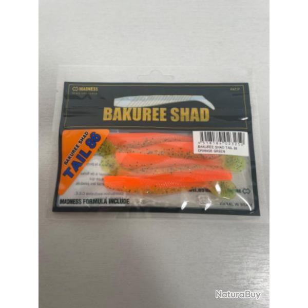 !! LEURRE MADNESS BAKUREE SHAD TAIL 86 col ORANGE GREEN