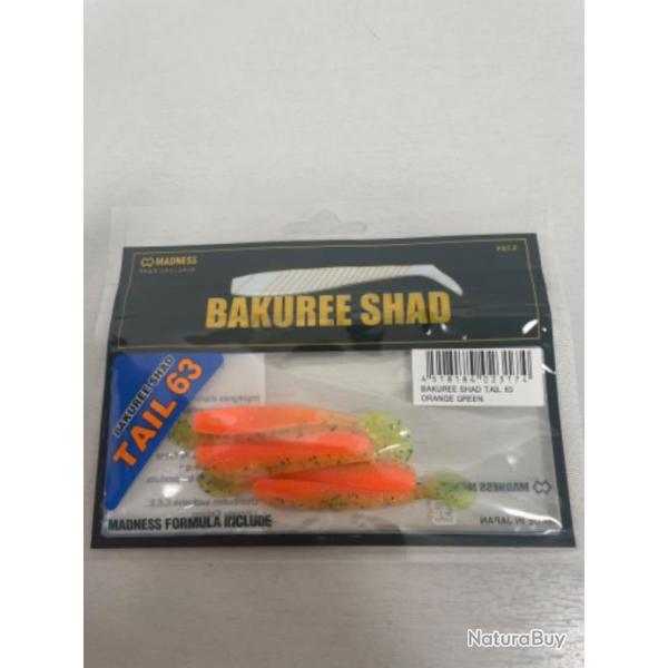 !! LEURRE MADNESS BAKUREE SHAD TAIL 63 col ORANGE GREEN