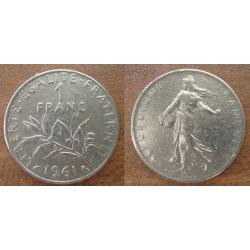 France 1 Franc 1961  Piece Semeuse Francs Nickel