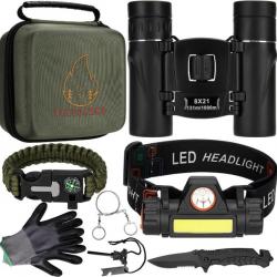 Kit de Survie Bivouac Sac de Survie Jumelles Lampe Frontale Randonnée Chasse Pêche Camping