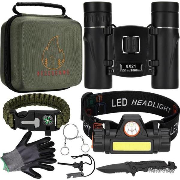 Kit de Survie Bivouac Sac de Survie Jumelles Lampe Frontale Randonne Chasse Pche Camping