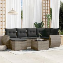 Salon de jardin avec coussins 7 pcs gris résine tressée