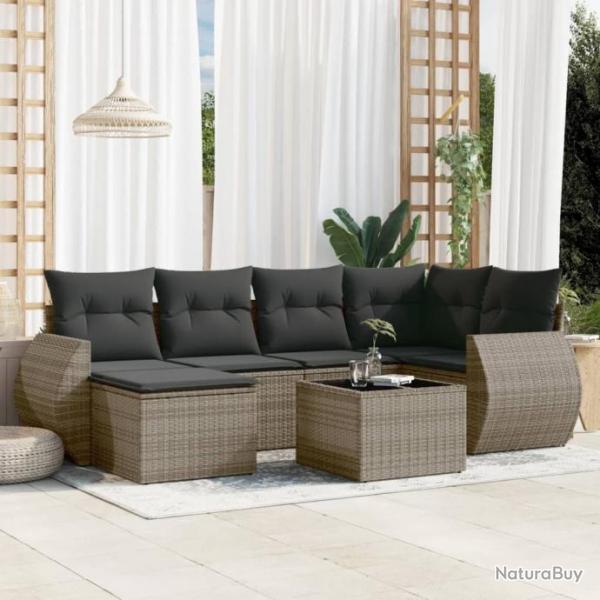 Salon de jardin avec coussins 7 pcs gris rsine tresse