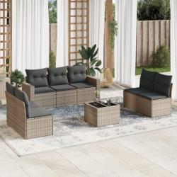 Salon de jardin 8 pcs avec coussins gris résine tressée