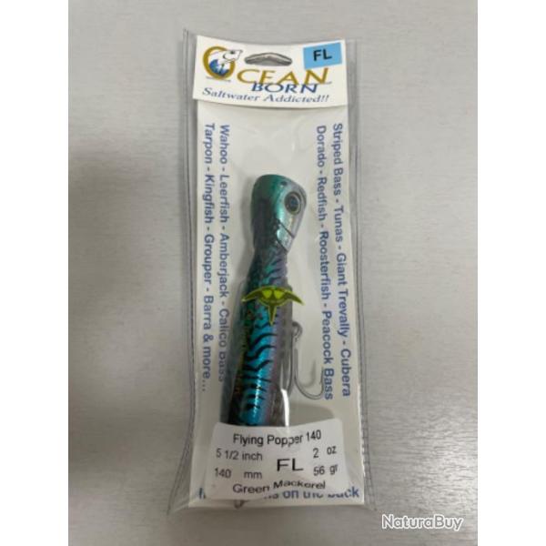 !! LEURRE OCAN BORN FLYING POPPER 140FL COL GMK GREEN MACKEREL