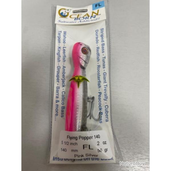 !! LEURRE OCAN BORN FLYING POPPER 140FL COL PSV PINK SILVER