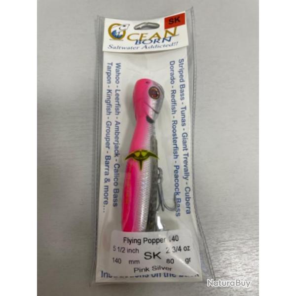 !! LEURRE OCAN BORN FLYING POPPER 140SK COL PSV PINK SILVER