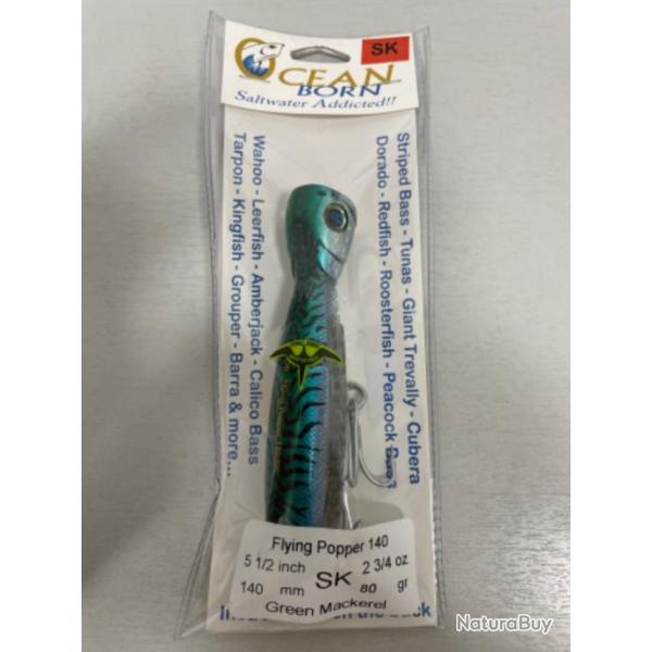 !! LEURRE OCAN BORN FLYING POPPER 140SK COL GMK GREEN MACKEREL