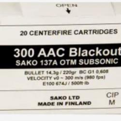 20 munitions Sako cal.300 AAC Blackout 220 gr OTM