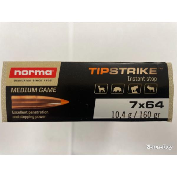 NORMA CAL 7X64 TIPSTRICK 10.4G/160 GR  BTE DE 20 BALLES( VENDU PAR 2 BOITES) FRAIS DE PORT OFFERT