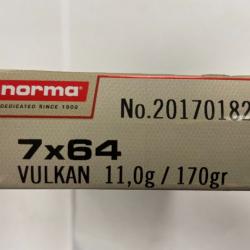 NORMA CAL 7X64 VULKAN 11G/ 170GR  BTE DE 20 BALLES( VENDU PAR 2 BOITES) FRAIS DE PORT OFFERT