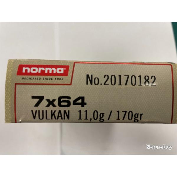 NORMA CAL 7X64 VULKAN 11G/ 170GR  BTE DE 20 BALLES( VENDU PAR 2 BOITES) FRAIS DE PORT OFFERT