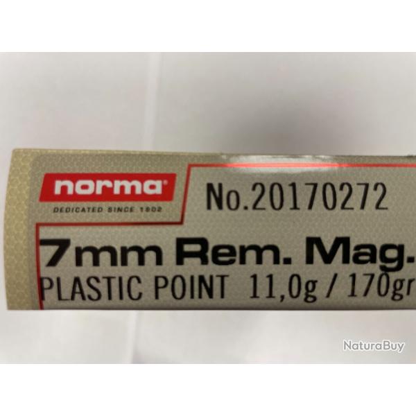 NORMA CAL 7 RM 11 G POINTE PLASTIQUE BOITES DE 20 BALLES (VENDU PAR 2 BOITES)FRAIS DE PORT OFFERT.