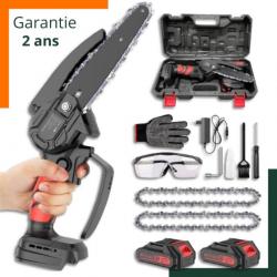 Mini tronçonneuse 21V  sans fil avec gants et lunettes de protection - Garantie 2 ans