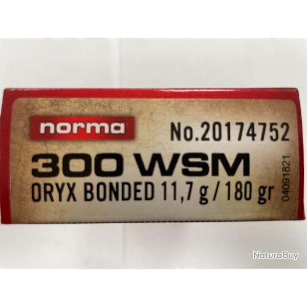 NORMA CAL 300 WSM ORYX 11.7G BOITES DE 20 BALLES (VENDU PAR 2 BOITES)FRAIS DE PORT OFFERT.