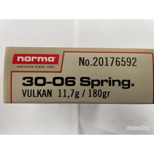 NORMA CAL 30-06 VULCAN 11.7G BOITES DE 20 BALLES (VENDU PAR 2 BOITES)FRAIS DE PORT OFFERT.