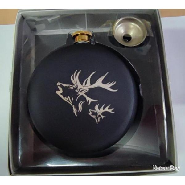 FLASQUE RONDE NOIRE MOTIF CERF