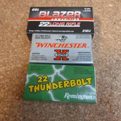 1 boite  Remington  Thunderbolt+1 boite de blazer +1 booite de winchester  cal.22lr