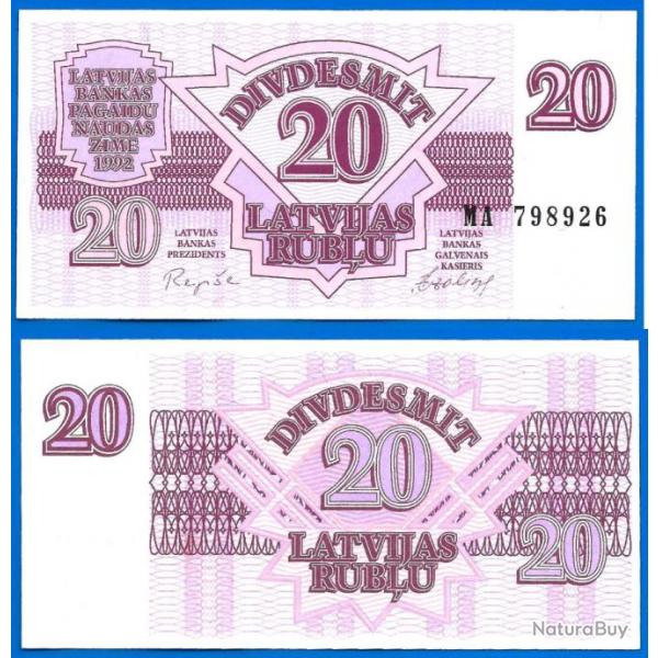 Lettonie 20 Rubli 1992 Neuf Billet Roubles Latvia Rouble