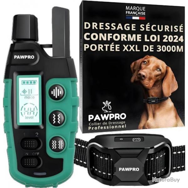 Collier de Dressage Chien Porte XXL de 3000m tanche IPX7 3 Modes BIP Boost Vibration Loi 2024