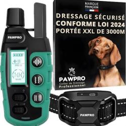 Collier de Dressage Chien Portée XXL de 3000m Loi 2024 Etanche IPX7 3 Modes BIP Boost Vibration