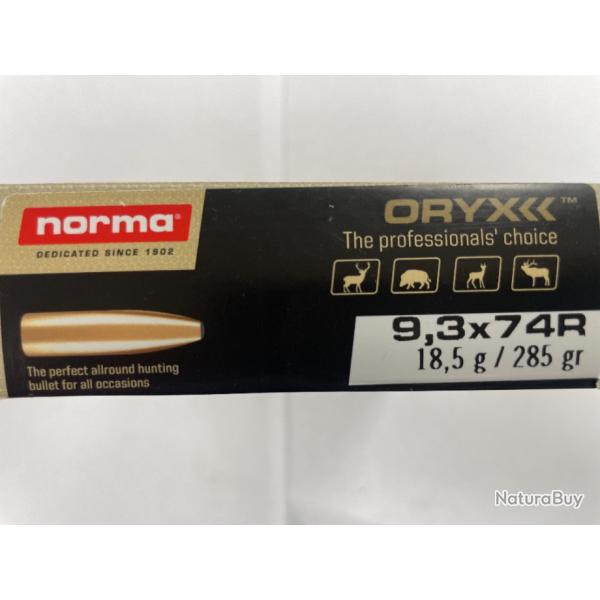 NORMA CAL 9.3X74R ORYX 18.5G BOITES DE 20 BALLES (VENDU PAR 2 BOITES)FRAIS DE PORT OFFERT.