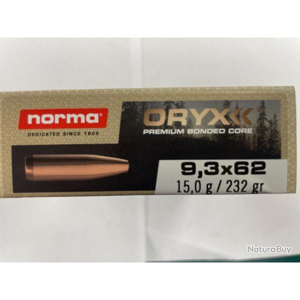 NORMA CAL9.3X62 ORIX 15G  BOITES DE 20 BALLES (VENDU PAR 2 BOITES)FRAIS DE PORT OFFERT.