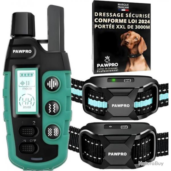 Ensemble de 2 Colliers de Dressage Chien Porte XXL 3000m Etanche IPX7 3 Modes BIP Boost Vibration