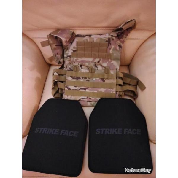 ENCHERE GILET PORTE PLAQUES CAMO MULTICAM AVEC PLAQUES BALISTIQUE NIJ 4 STAND ALONE DE MAI 2024