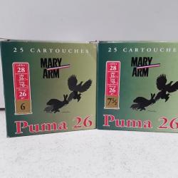 7006B  LOT DE 50 CARTOUCHES MARY ARM PUMA 26 CAL28 26G BOURRE JUPE NEUF