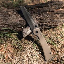 Couteau Browning Branded Rock FDE Manche G10 Lame Tanto Reverse Acier 7Cr17MoV Framelock Clip BR0512