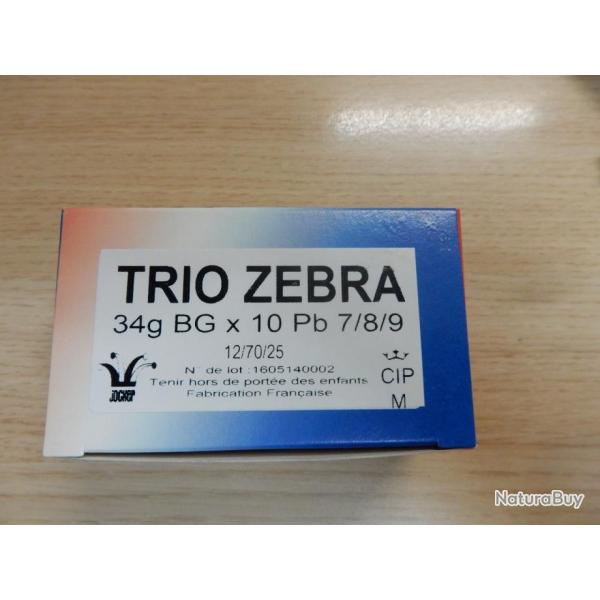 CARTOUCHES JOCKER TRIO ZEBRA CAL 12/70 BG 34 GRS N7/8/9