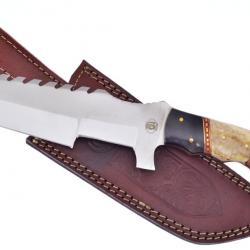 Couteau Frost Cutlery Trakker Knight Guard Lame Tanto Acier Inox Manche Corne/Os Etui Cuir FCW640BH