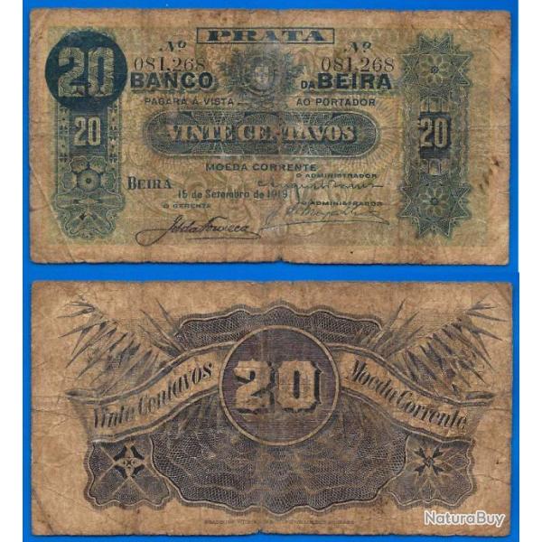 Mozambique 20 Centavos 1919 Banco da Beira Billet Portugal Livre Colonie