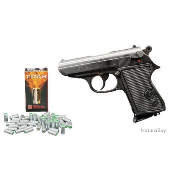 Pack Pistolet  blanc Kimar Lady rplique Walther PPK 9MM PAK + 50 munitions