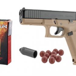 Pack Défense Self-Gomm Pistolet Glock 17 Gen5 Coyote - Calibre 9mm PAK + 50 Munitions + Embout Self-