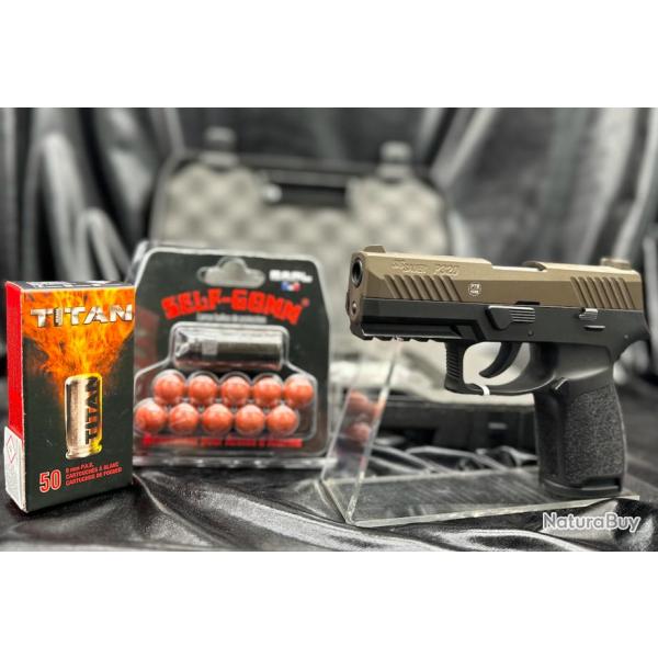 Pack dfense pistolet d'alarme "Sig Sauer" P320 "Midnight bronze" + munitions+ embout Self-Gomm