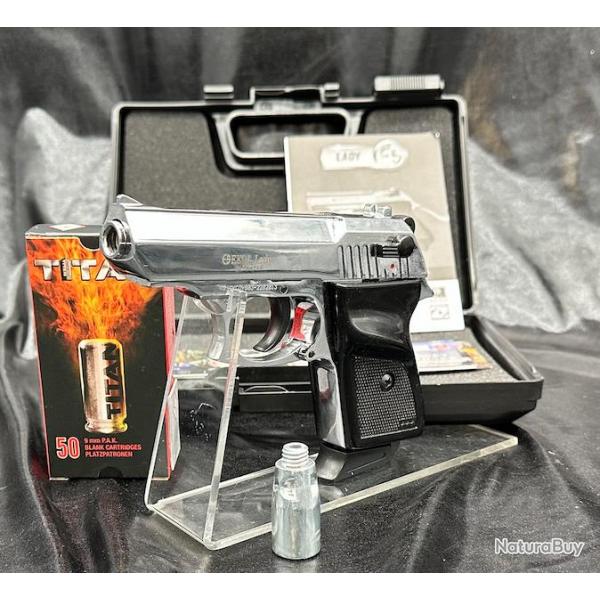 DESTOCKAGE - Pack "Pistolet Ekol Lady Chrome 9mm PAK + 50 Munitions balles  Blanc"