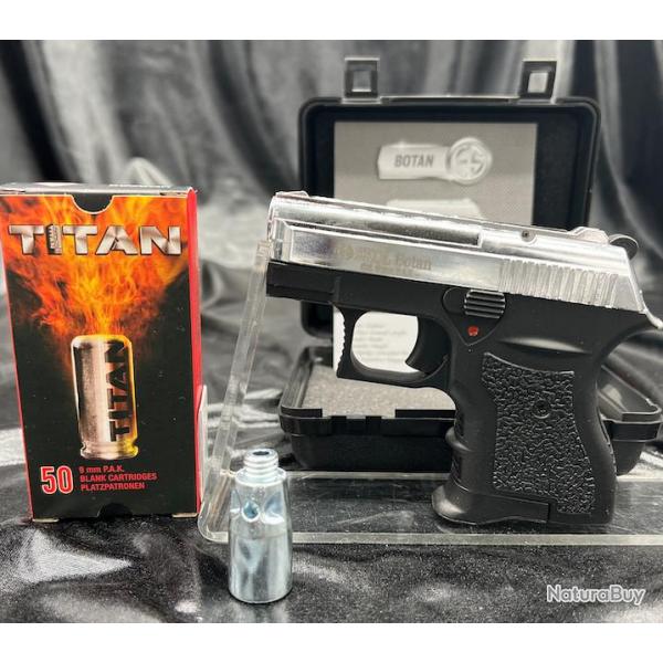 Pistolet BOTAN Chrome 9MM PAK + 50 Munitions