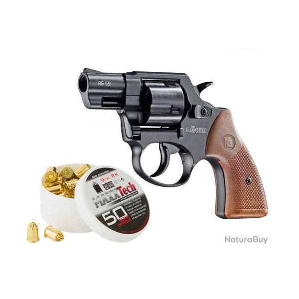 Pack REVOLVER ROHM RG 59 + Munitions- CALIBRE 9 MM RK - BLACK